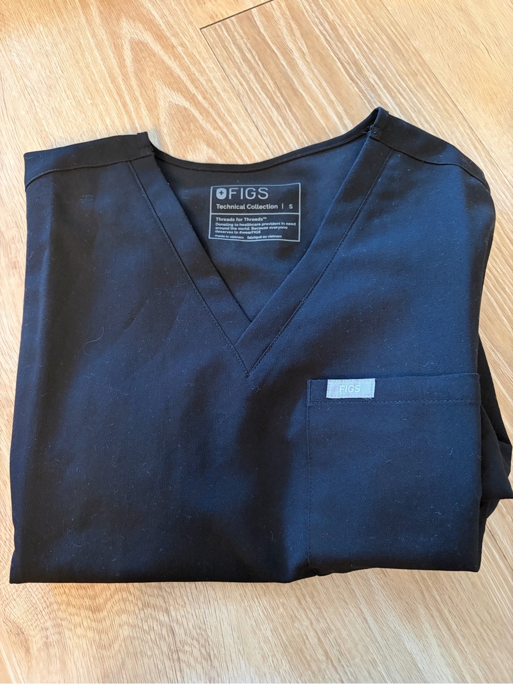 FIGS Black V-Neck Scrub Top with Chest Pocket